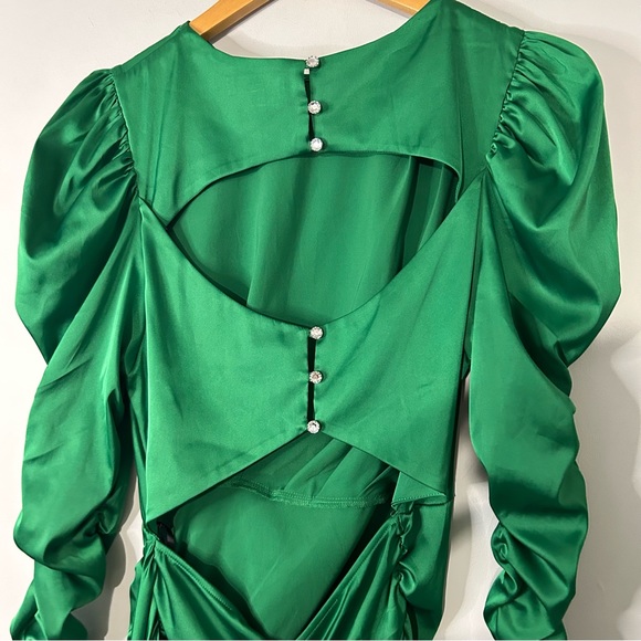 For Love & Lemons Isabeli Long Sleeve Mini Dress in Vert Emerald Green - Picture 6 of 6
